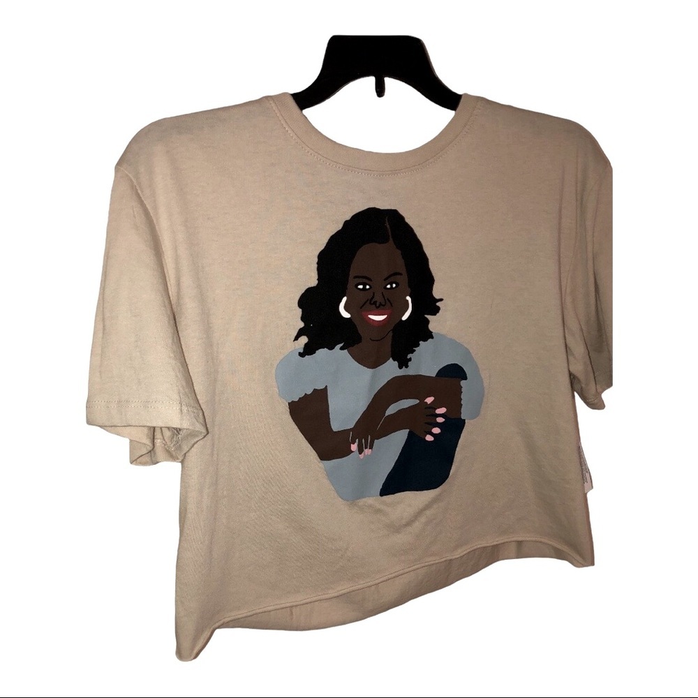Michelle Obama by‎ Maggie stern cream cropped cotton t-shirt Size Medium new